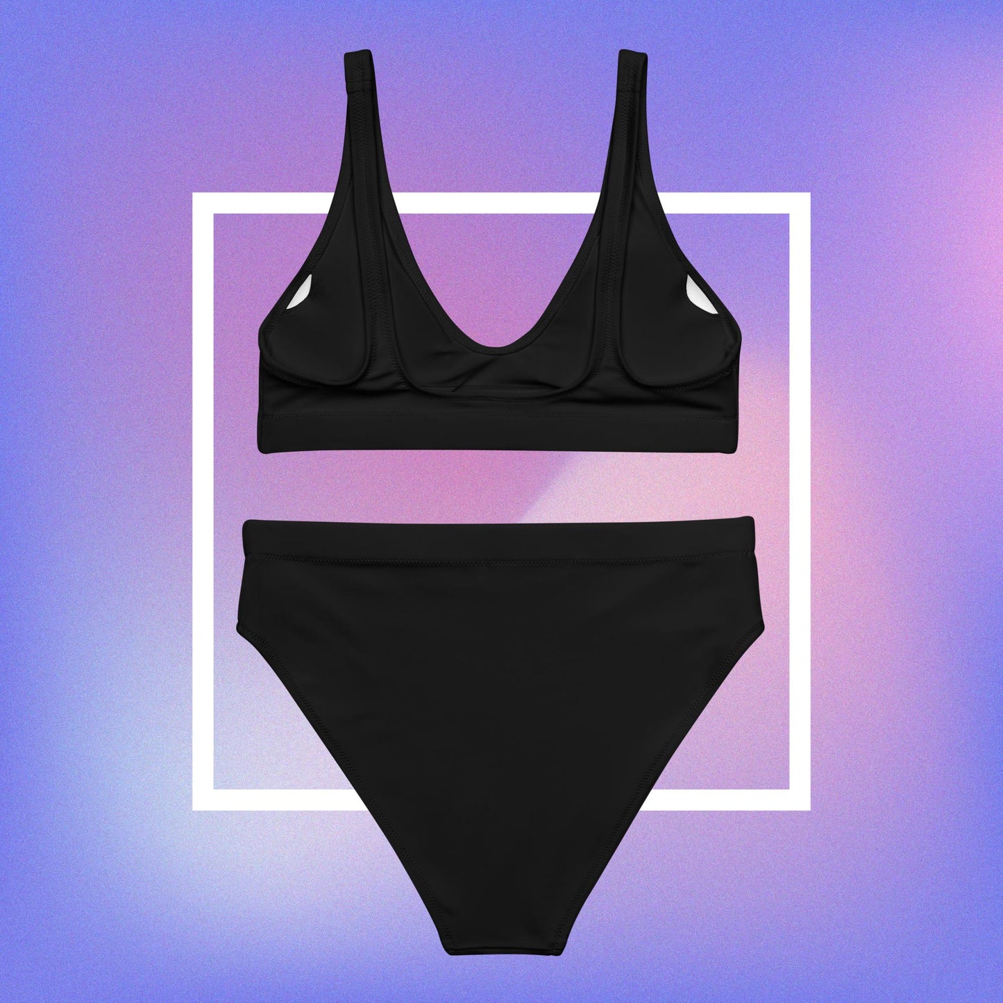 Women's black bikini with a yellow pentacle star printed in the center front.