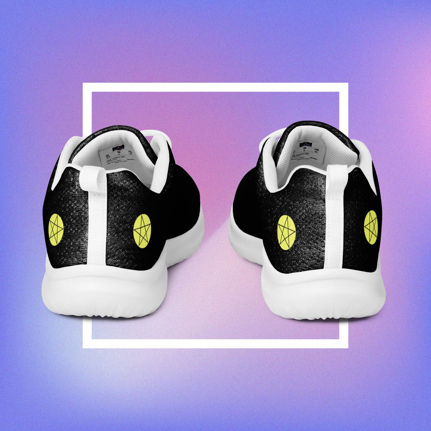 Women's black athletic shoes featuring two pentacle star designs printed on each side with a center star logoed CS on the tongue.