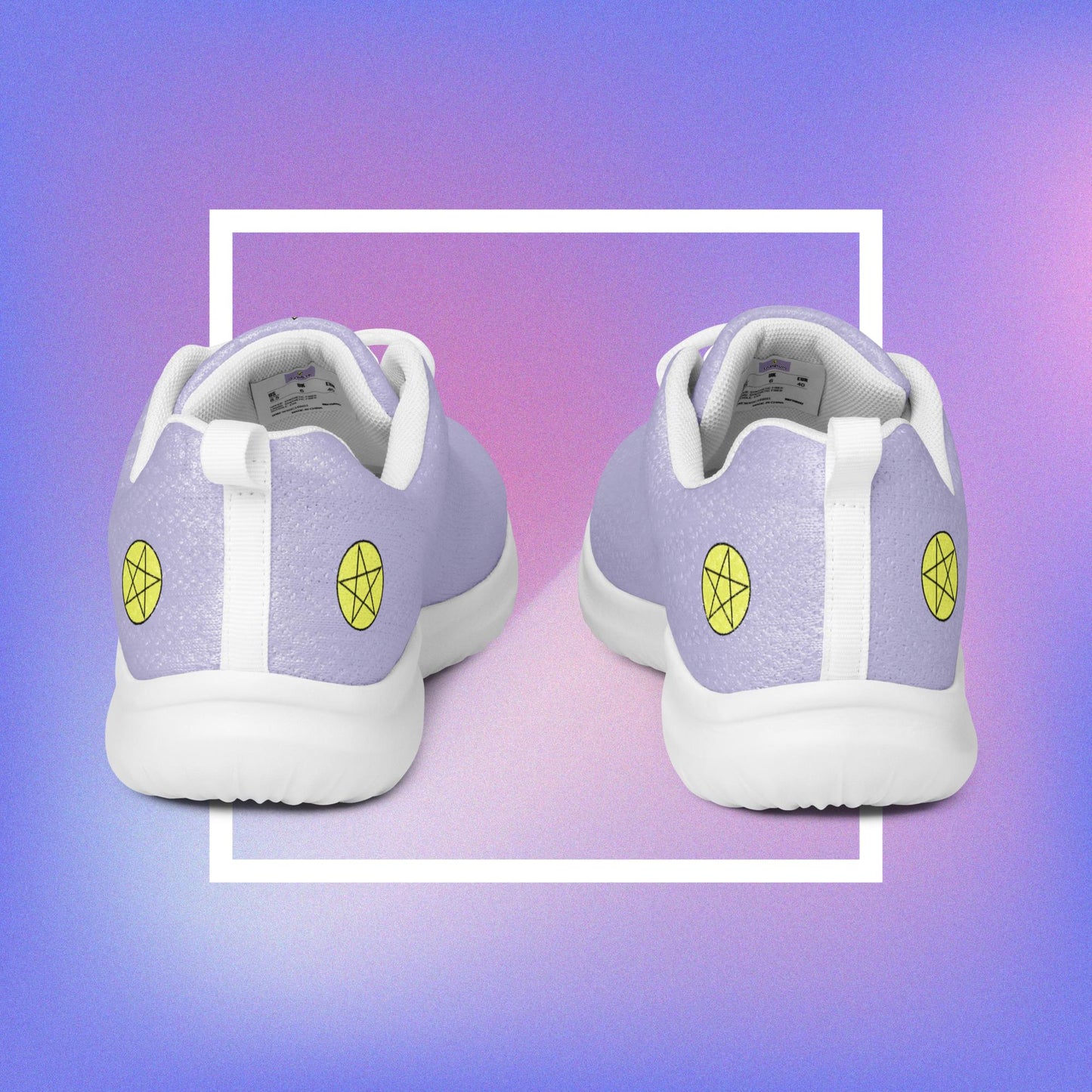 Women's purple athletic shoes featuring two pentacle star designs printed on each side with a center star logoed CS on the tongue.
