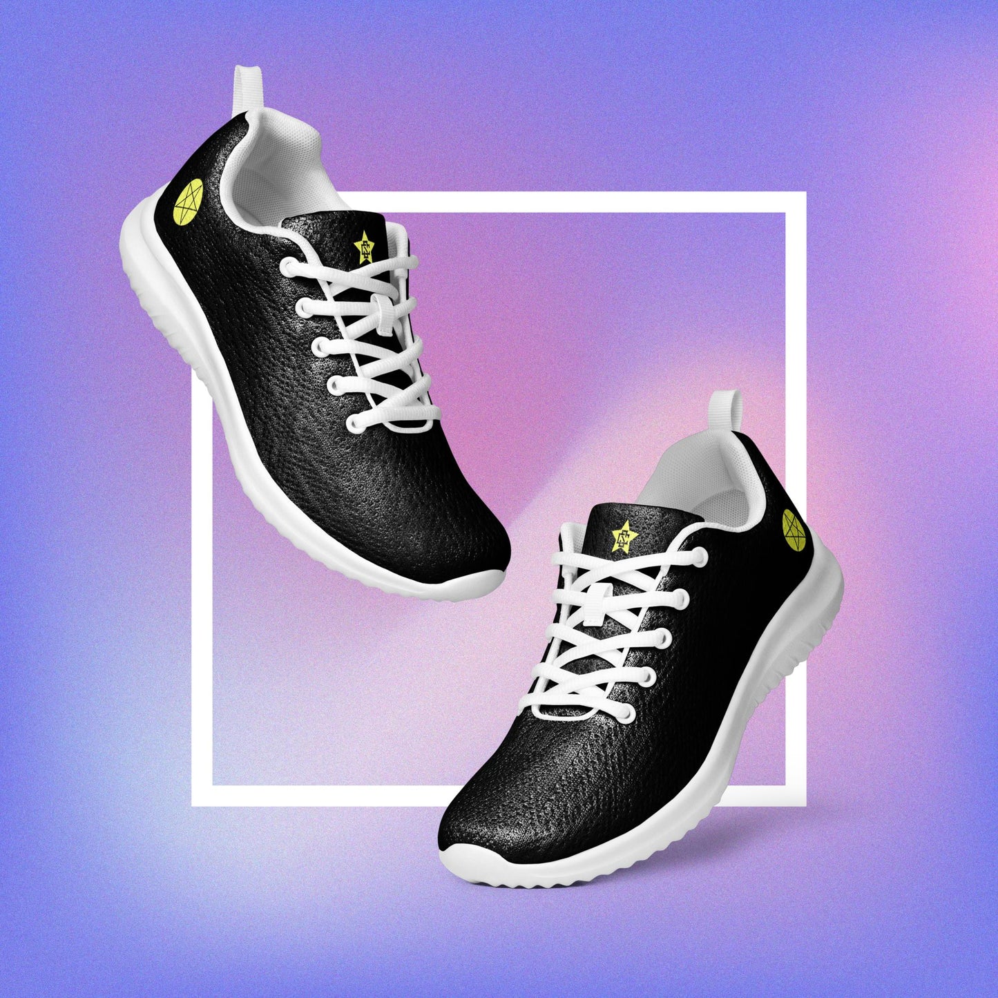 Women's black athletic shoes featuring two pentacle star designs printed on each side with a center star logoed CS on the tongue.