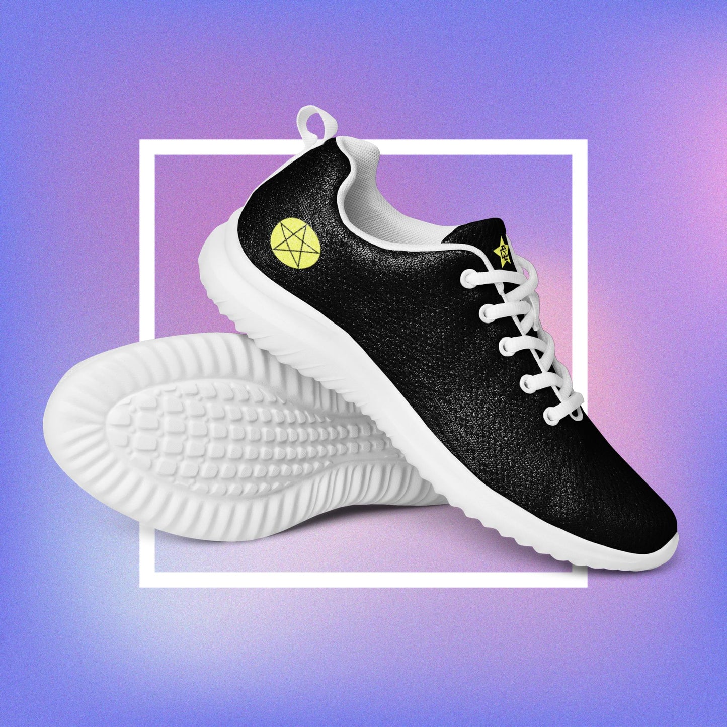 Women's black athletic shoes featuring two pentacle star designs printed on each side with a center star logoed CS on the tongue.