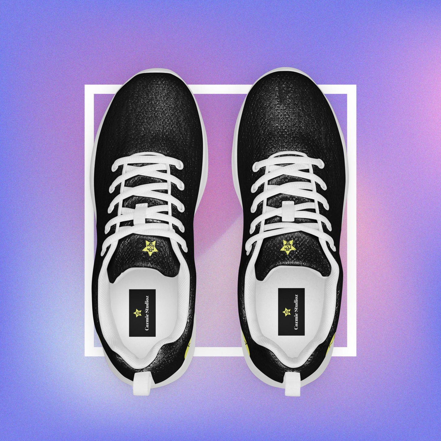 Women's black athletic shoes featuring two pentacle star designs printed on each side with a center star logoed CS on the tongue.