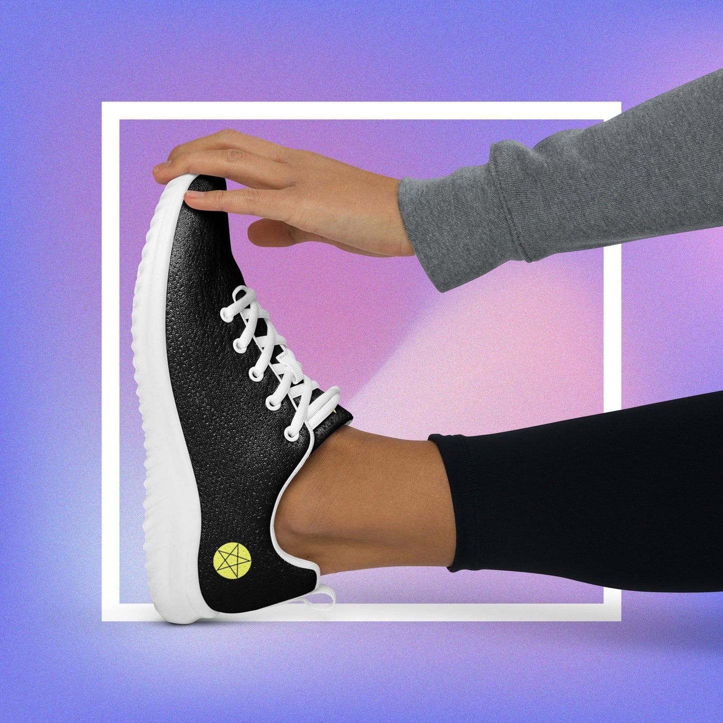 Women's black athletic shoes featuring two pentacle star designs printed on each side with a center star logoed CS on the tongue.