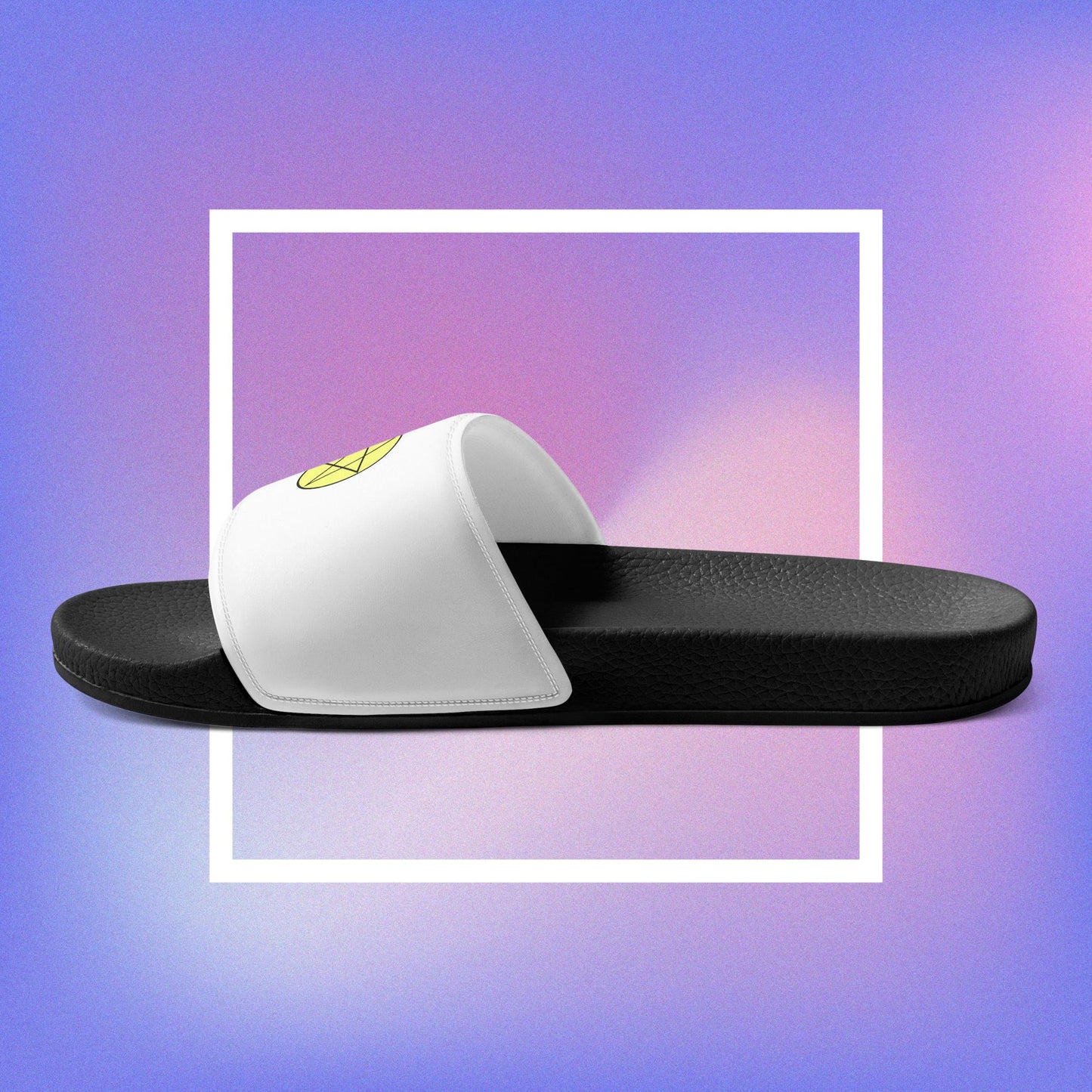 Women's white slides featuring a pentacle star design.