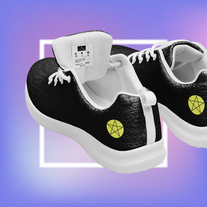 Women's black athletic shoes featuring two pentacle star designs printed on each side with a center star logoed CS on the tongue. 