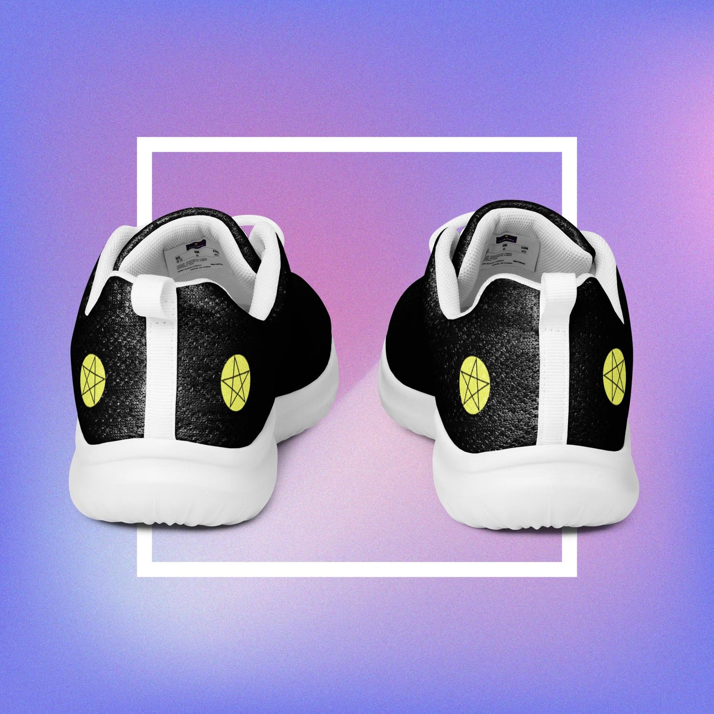 Women's black athletic shoes featuring two pentacle star designs printed on each side with a center star logoed CS on the tongue. 